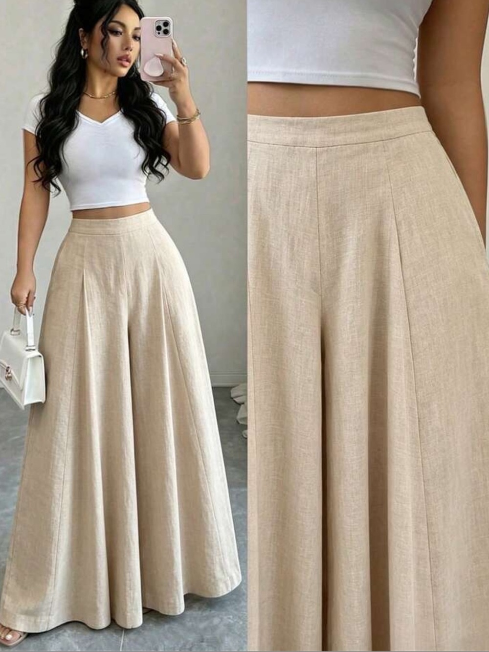 Elegant Classic High Waist Pleated Wide Leg Palazzo Pants